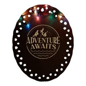 Adventure Awaits Adventure Camping Mountain Ceramic Oval Ornament