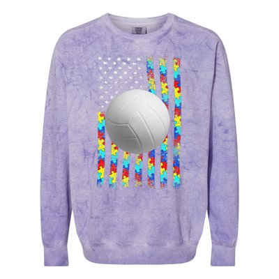 Autism Awareness American Flag Volleyball Colorblast Crewneck Sweatshirt