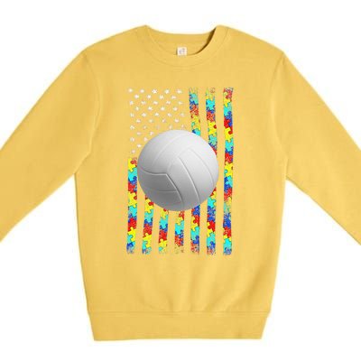 Autism Awareness American Flag Volleyball Premium Crewneck Sweatshirt