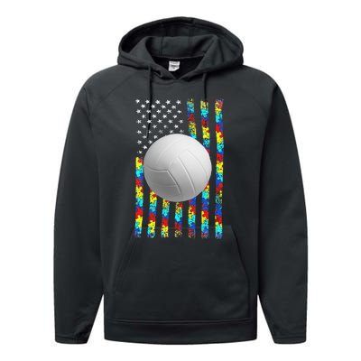 Autism Awareness American Flag Volleyball Performance Fleece Hoodie