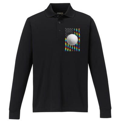 Autism Awareness American Flag Volleyball Performance Long Sleeve Polo