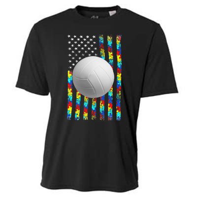 Autism Awareness American Flag Volleyball Cooling Performance Crew T-Shirt