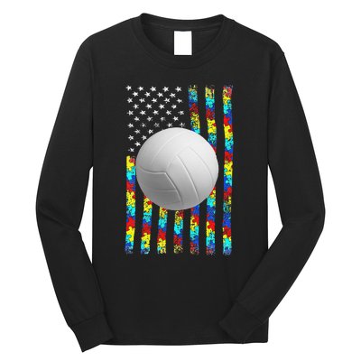 Autism Awareness American Flag Volleyball Long Sleeve Shirt