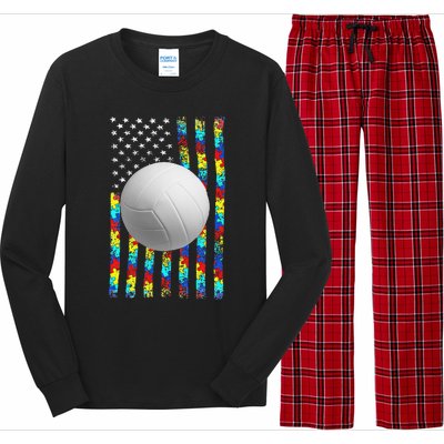 Autism Awareness American Flag Volleyball Long Sleeve Pajama Set