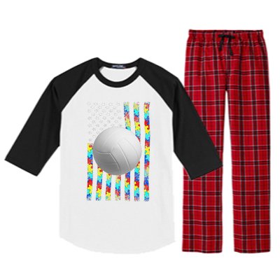 Autism Awareness American Flag Volleyball Raglan Sleeve Pajama Set