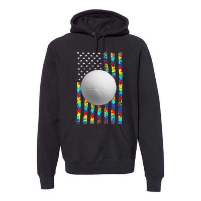 Autism Awareness American Flag Volleyball Premium Hoodie