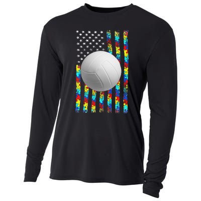 Autism Awareness American Flag Volleyball Cooling Performance Long Sleeve Crew