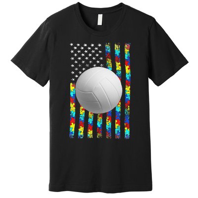 Autism Awareness American Flag Volleyball Premium T-Shirt