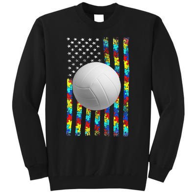 Autism Awareness American Flag Volleyball Tall Sweatshirt