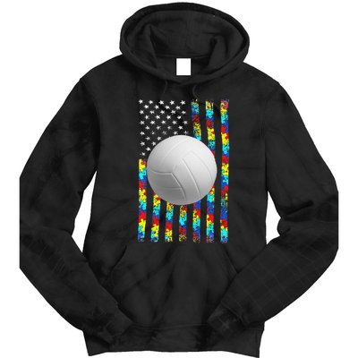 Autism Awareness American Flag Volleyball Tie Dye Hoodie