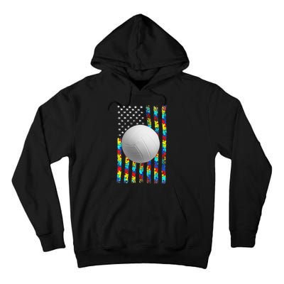 Autism Awareness American Flag Volleyball Tall Hoodie