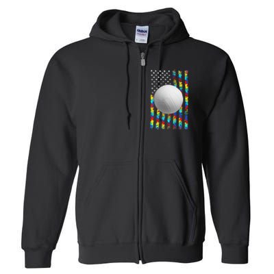 Autism Awareness American Flag Volleyball Full Zip Hoodie