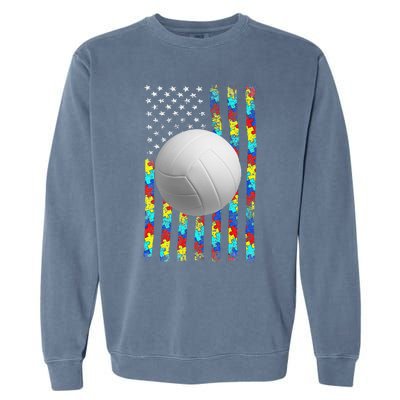 Autism Awareness American Flag Volleyball Garment-Dyed Sweatshirt