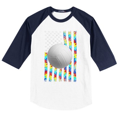 Autism Awareness American Flag Volleyball Baseball Sleeve Shirt