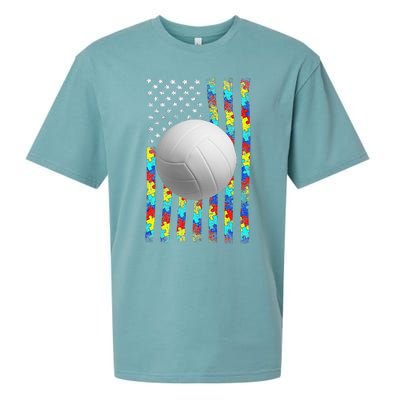 Autism Awareness American Flag Volleyball Sueded Cloud Jersey T-Shirt