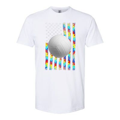 Autism Awareness American Flag Volleyball Softstyle CVC T-Shirt