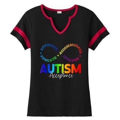 Autism Awareness Acceptance Infinity Symbol Ladies Halftime Notch Neck Tee