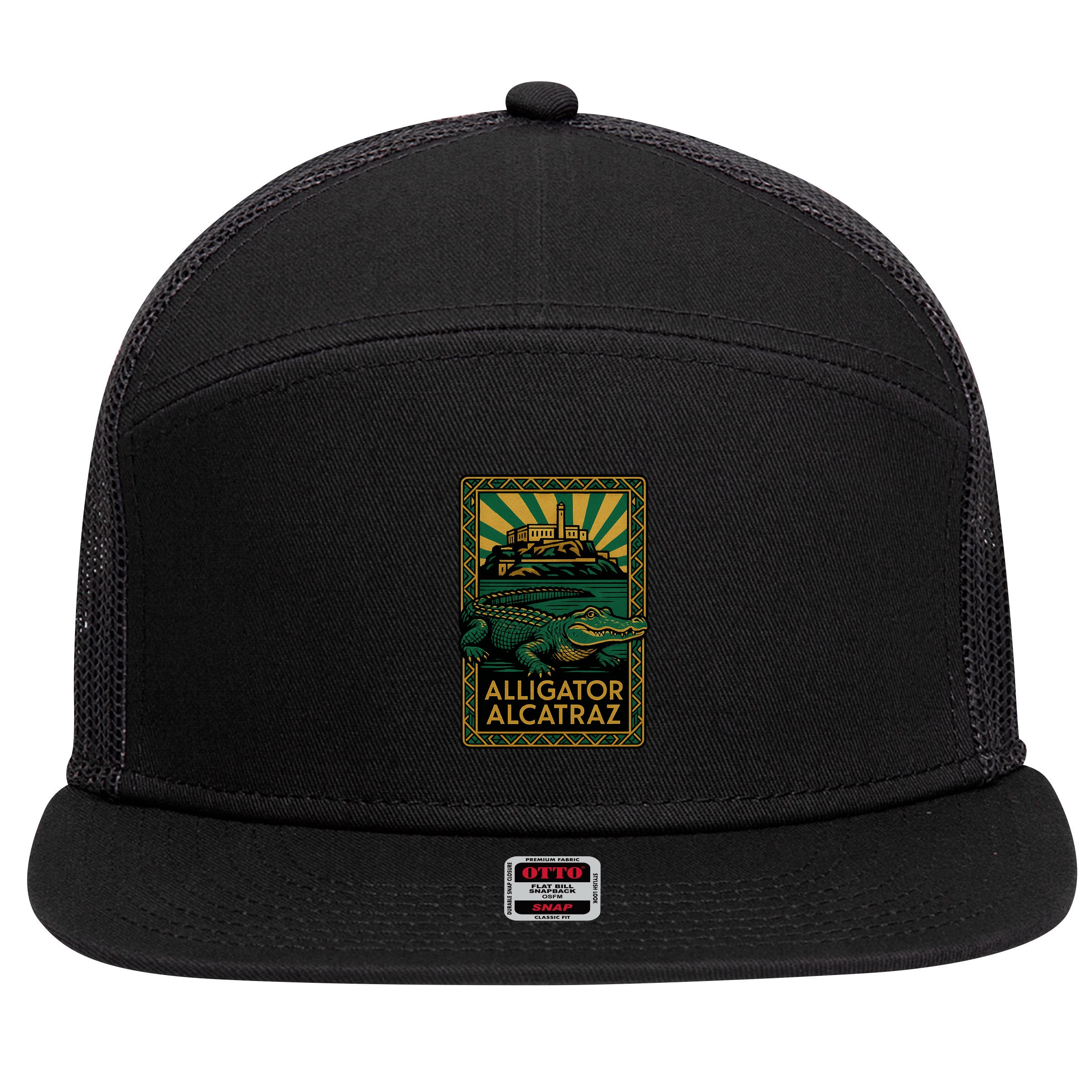 Alligator Alcatraz Art Deco 7 Panel Mesh Trucker Snapback Hat