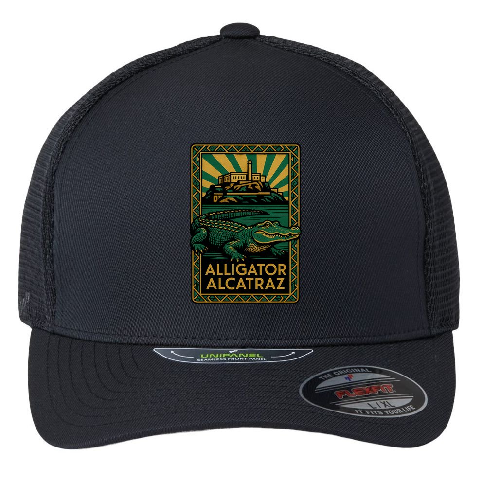 Alligator Alcatraz Art Deco Flexfit Unipanel Trucker Cap