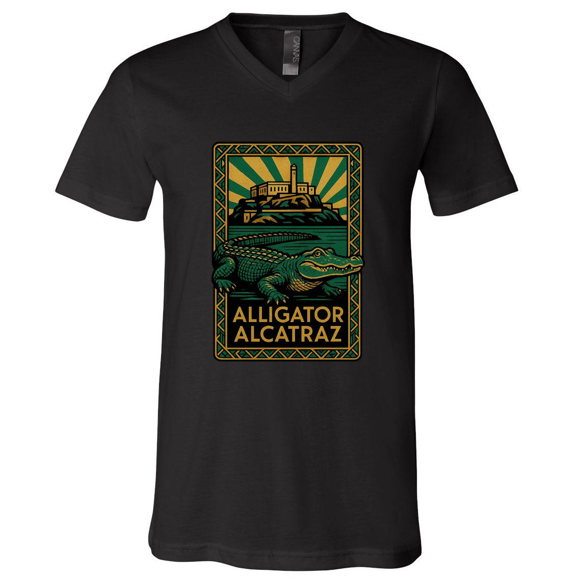 Alligator Alcatraz Art Deco V-Neck T-Shirt