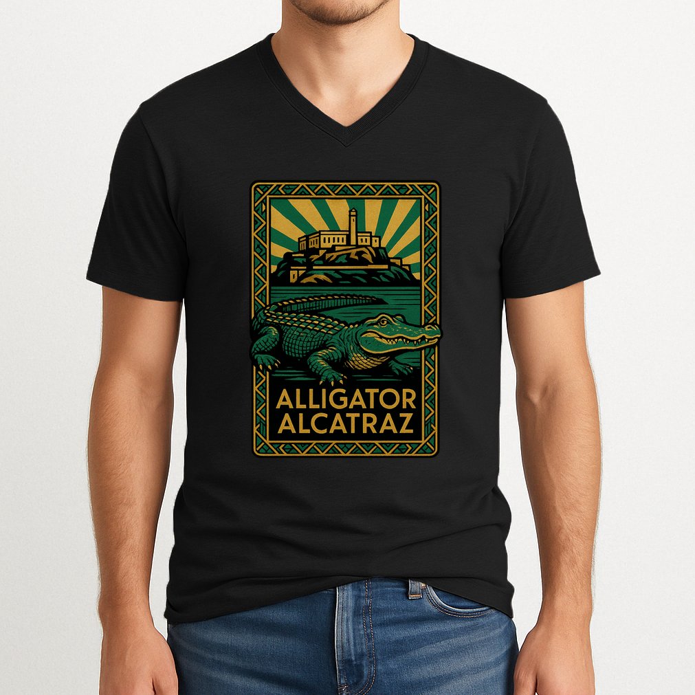 Alligator Alcatraz Art Deco V-Neck T-Shirt