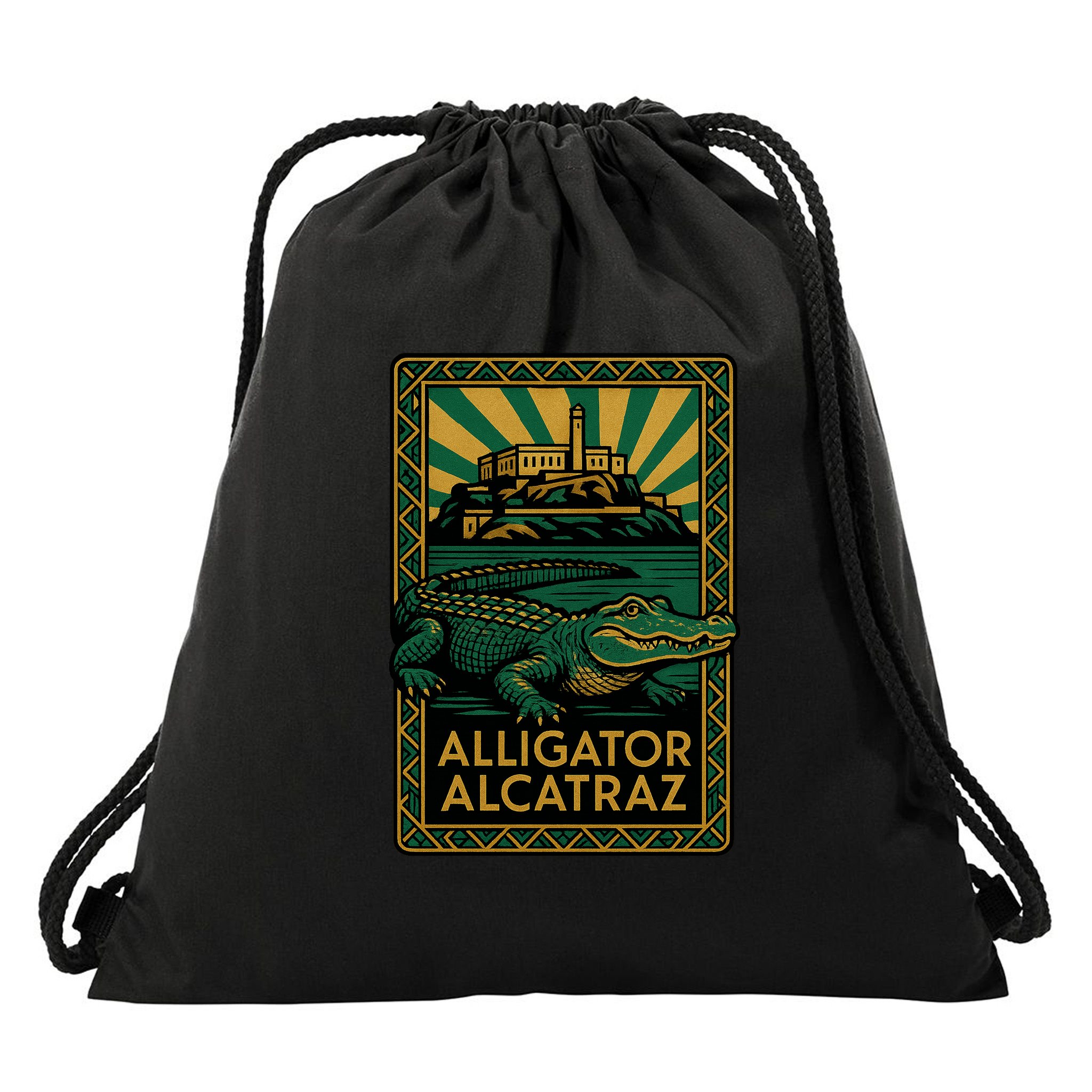 Alligator Alcatraz Art Deco Drawstring Bag