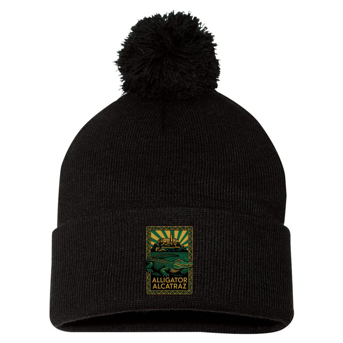 Alligator Alcatraz Art Deco Pom Pom 12in Knit Beanie