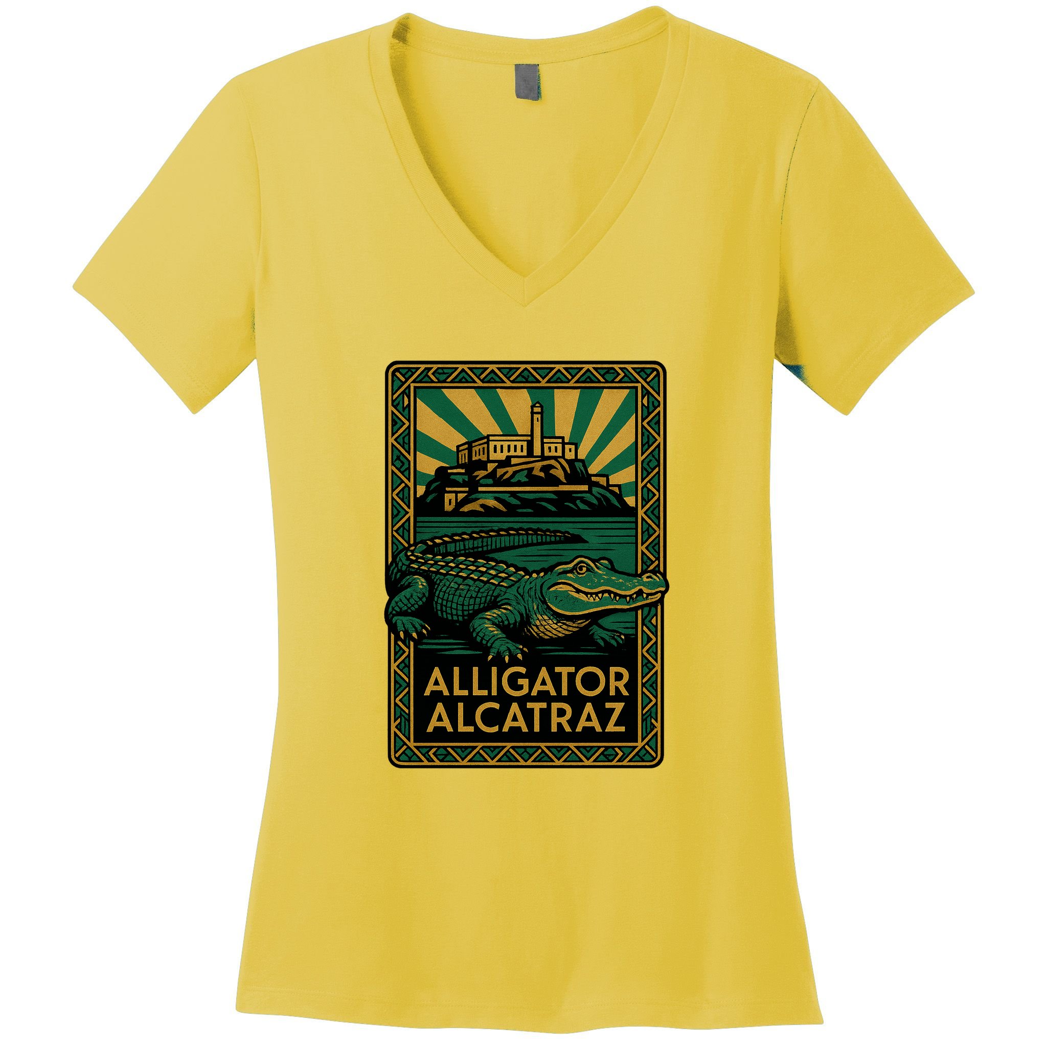 Alligator Alcatraz Art Deco Women's V-Neck T-Shirt