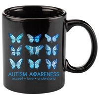 Autism Awareness Accept Love Understand Blue Butterflies 11oz C Handle Ceramic Mug