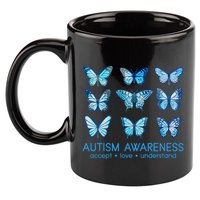 Autism Awareness Accept Love Understand Blue Butterflies 11oz C Handle Ceramic Mug