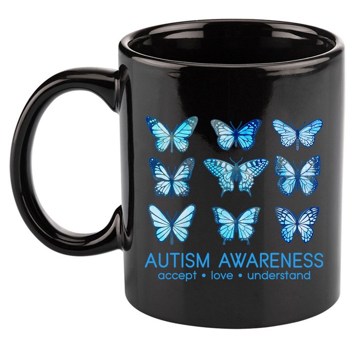 Autism Awareness Accept Love Understand Blue Butterflies 11oz C Handle Ceramic Mug