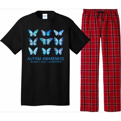 Autism Awareness Accept Love Understand Blue Butterflies Pajama Set