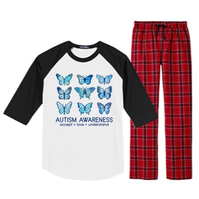 Autism Awareness Accept Love Understand Blue Butterflies Raglan Sleeve Pajama Set