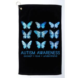 Autism Awareness Accept Love Understand Blue Butterflies Platinum Collection Golf Towel