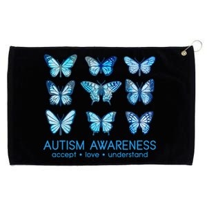 Autism Awareness Accept Love Understand Blue Butterflies Grommeted Golf Towel