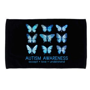 Autism Awareness Accept Love Understand Blue Butterflies Microfiber Hand Towel