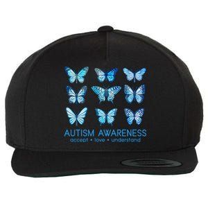 Autism Awareness Accept Love Understand Blue Butterflies Wool Snapback Cap