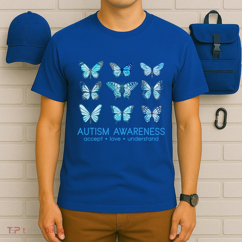 Autism Awareness Accept Love Understand Blue Butterflies T-Shirt