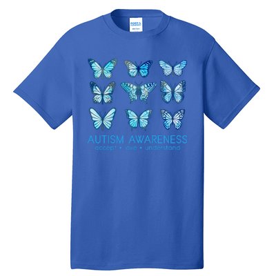 Autism Awareness Accept Love Understand Blue Butterflies Tall T-Shirt