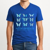 Autism Awareness Accept Love Understand Blue Butterflies V-Neck T-Shirt