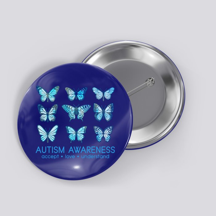 Autism Awareness Accept Love Understand Blue Butterflies Button