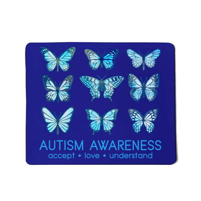 Autism Awareness Accept Love Understand Blue Butterflies Mousepad