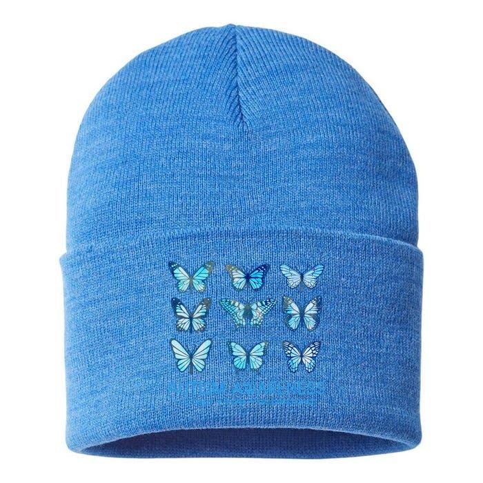 Autism Awareness Accept Love Understand Blue Butterflies Sustainable Knit Beanie