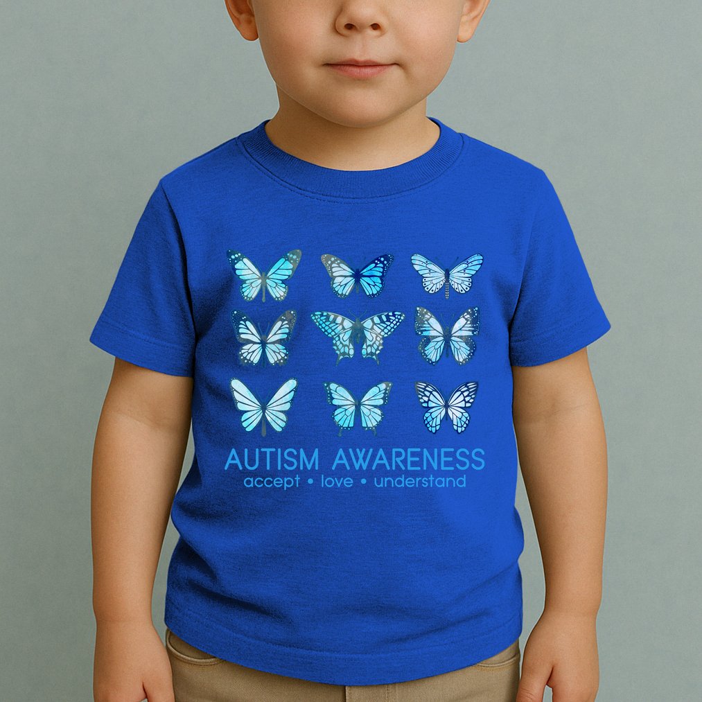 Autism Awareness Accept Love Understand Blue Butterflies Toddler T-Shirt