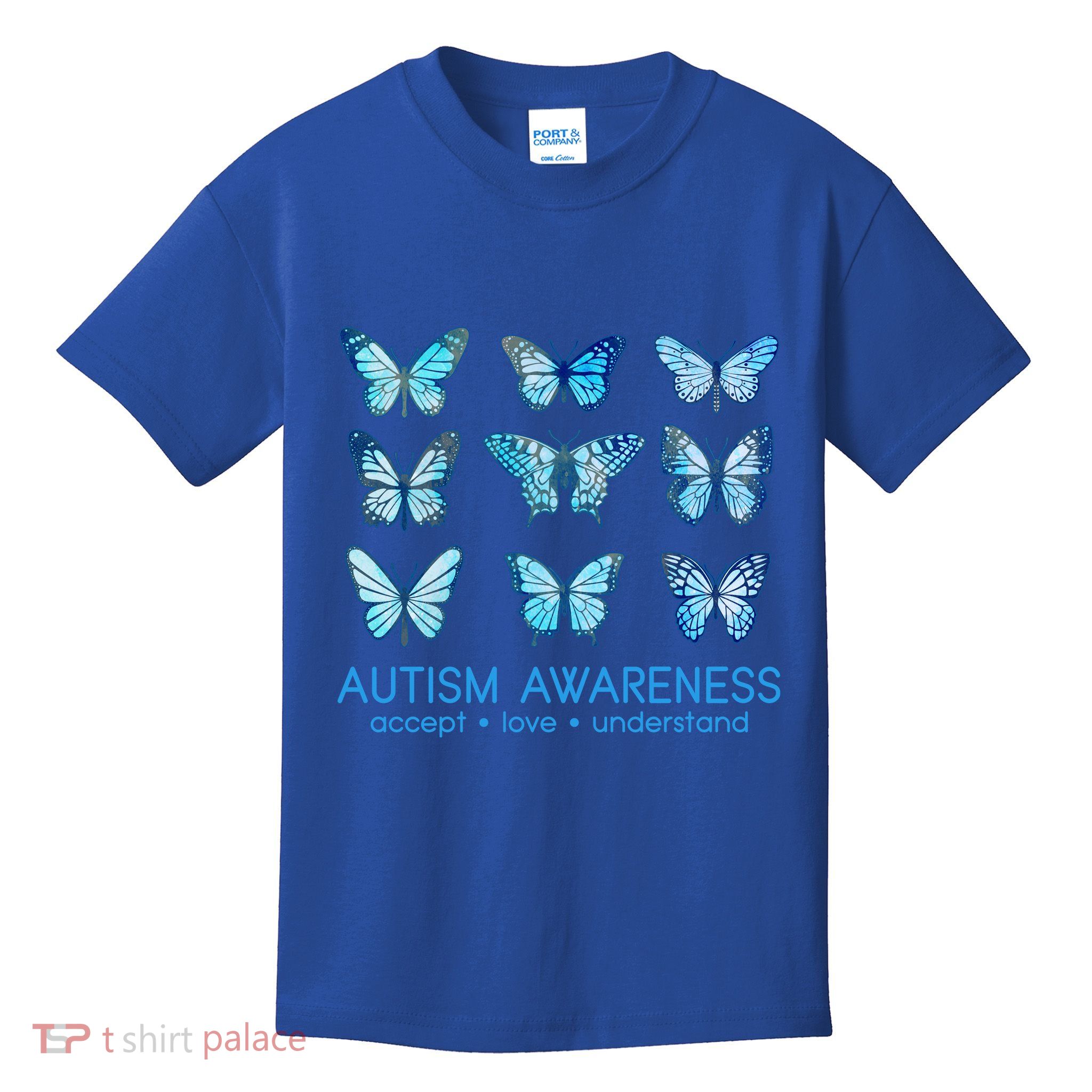Autism Awareness Accept Love Understand Blue Butterflies Kids T-Shirt