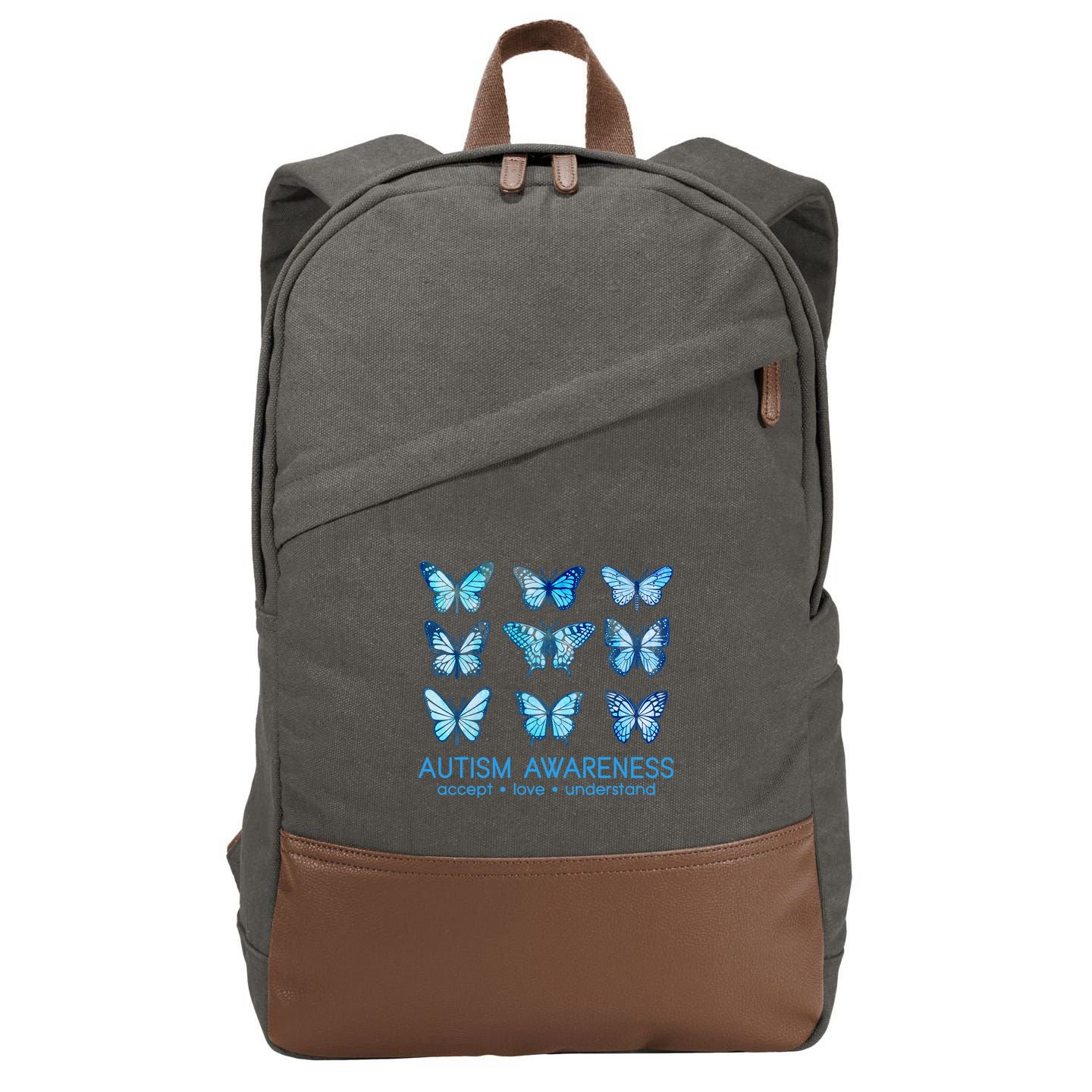 Autism Awareness Accept Love Understand Blue Butterflies Cotton Canvas Backpack