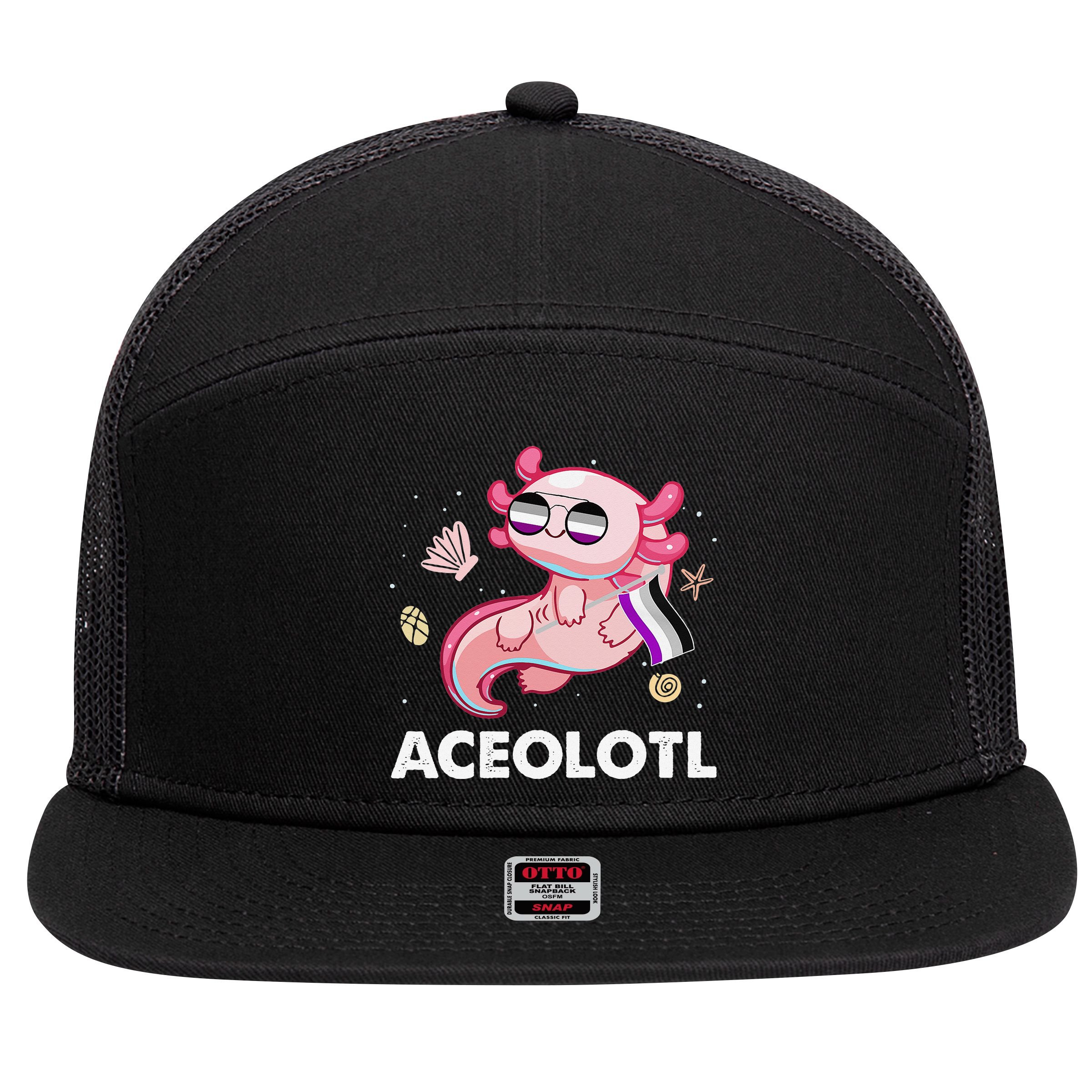 Ace Axolotl Asexual Pride Flag Mexican Salamander LGBTQ 7 Panel Mesh Trucker Snapback Hat
