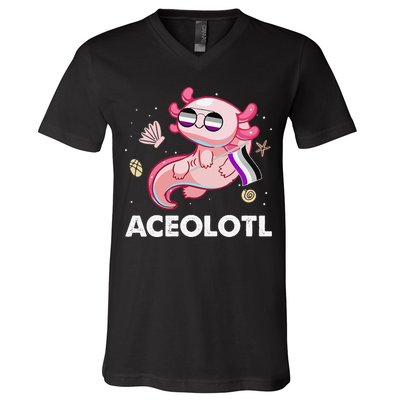 Ace Axolotl Asexual Pride Flag Mexican Salamander LGBTQ V-Neck T-Shirt