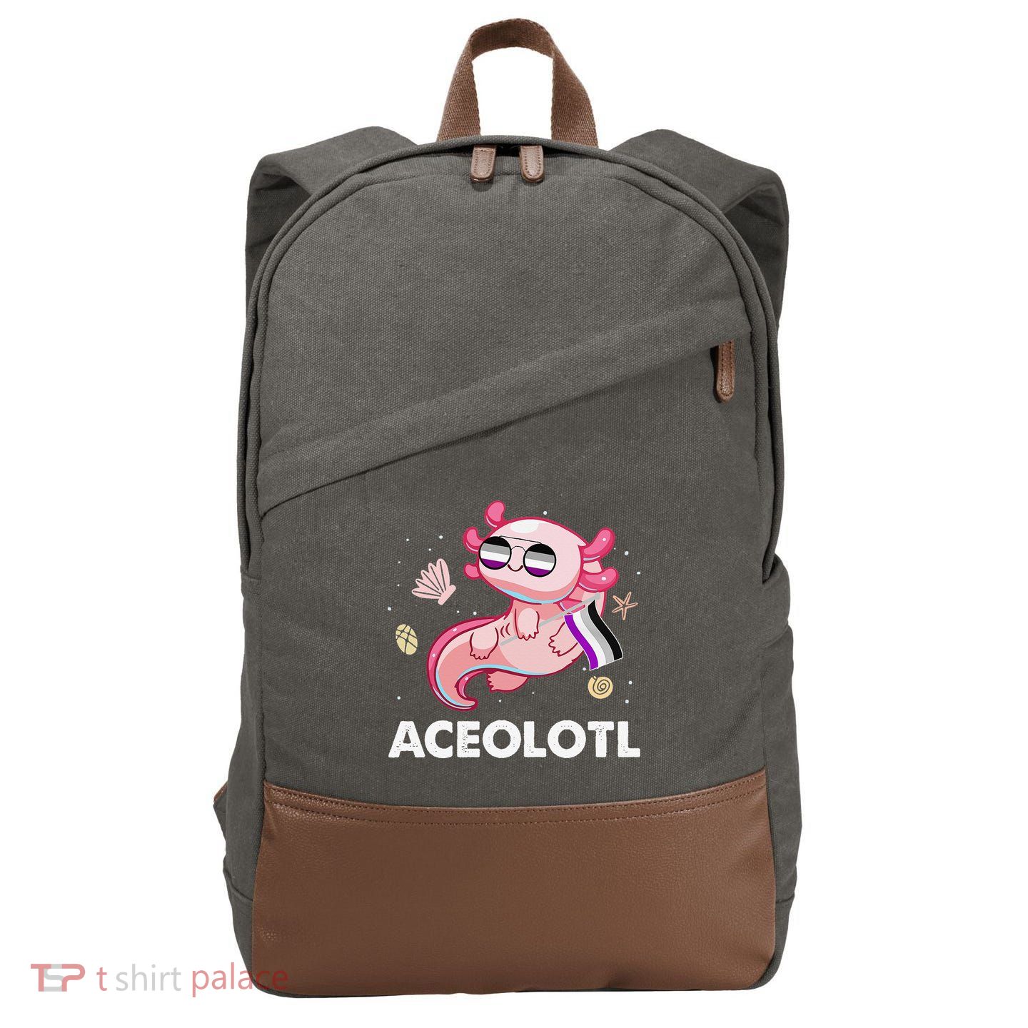 Ace Axolotl Asexual Pride Flag Mexican Salamander LGBTQ Cotton Canvas Backpack