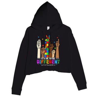 Autism Awareness Acceptance Wo Kid Its Ok To Be Different Crop Fleece Hoodie